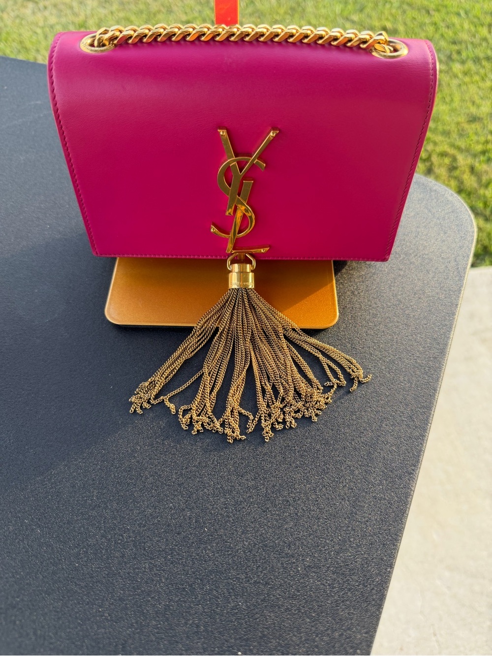 Saint Laurent Hot Pink Leather Tassel Chain Wallet with Gold Hardware - Picture 10 of 16